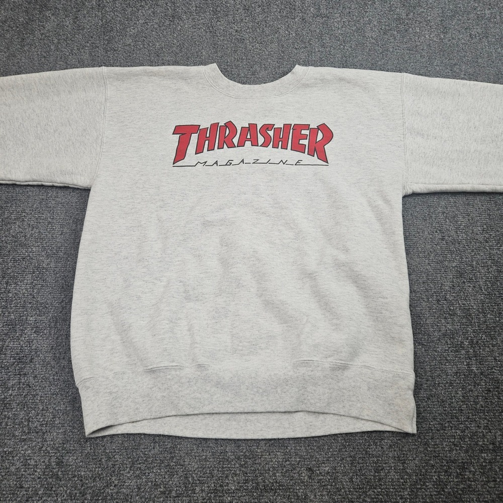 Thrasher Magazine Sweatshirt Mens S‎ Gray Red Logo Crewneck Skate Streetwear Y2K
